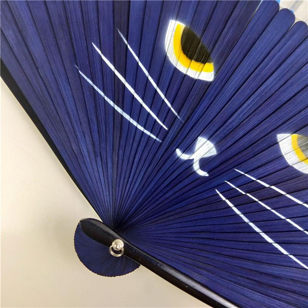 1 pcs Handmade Cat Patterns Cartoon Summer Gift Home Decoration Folding Fan Fan Crafts Silk Fan