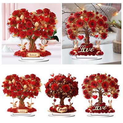 Segno Piatto Giorno di San Valentino Decorazione da Tavolo Albero di Rose Acrilico 2D con Cuore Decorazioni di San Valentino per Decorazione Casa Ornamenti Caldi