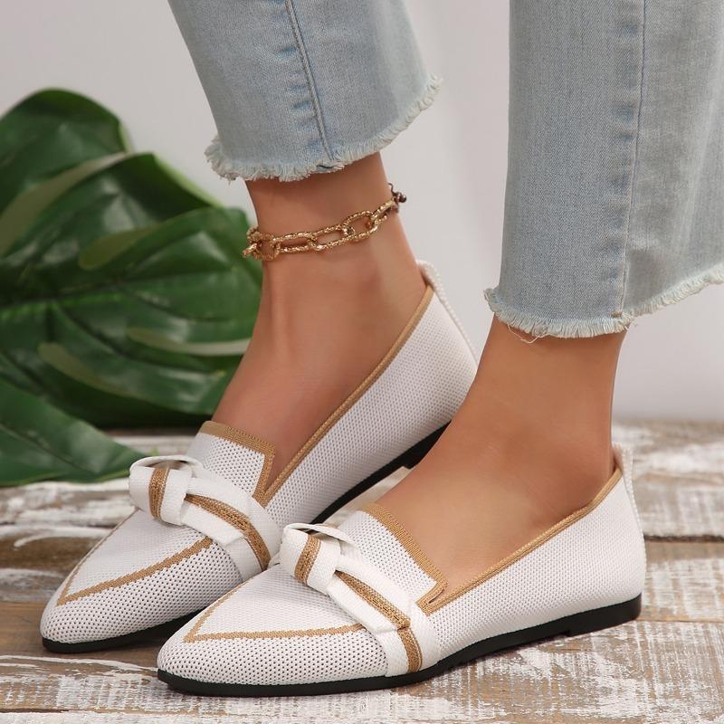 Women's Pointed Toe Bow Loafer Flats, Comfortable Non-Slip Moccasins, Plus Size Spring Fall Shoes