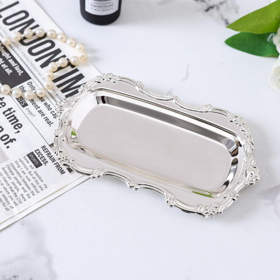 

Home Decor Tray Vintage Ornate Jewelry Organizer Perfume Cosmetic Holder Luxurious Decorative Serving Tray For Bathroom Jewelry срібний