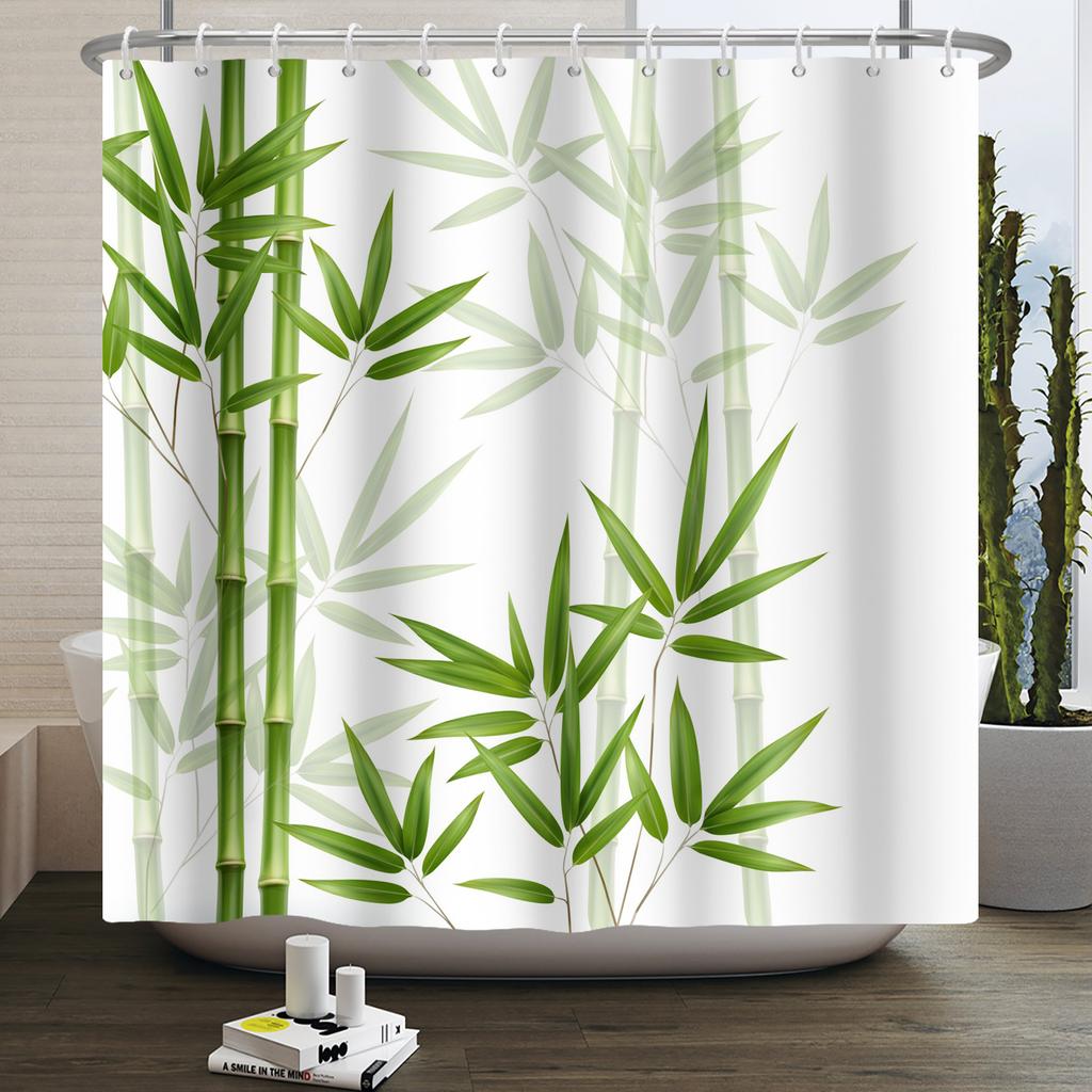 Niedliche Panda Duschvorhänge Grüner Bambus Kinder Badezimmerdeko Heim Badvorhänge Wasserdichtes Polyestermaterial Mit 12 Haken