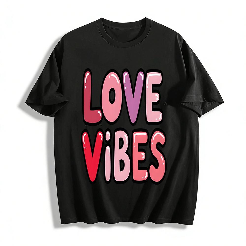 

Love Vibes Gradient Print Casual Tee Valentine s Day Top For Women Pure cotton T-shirt 6XL