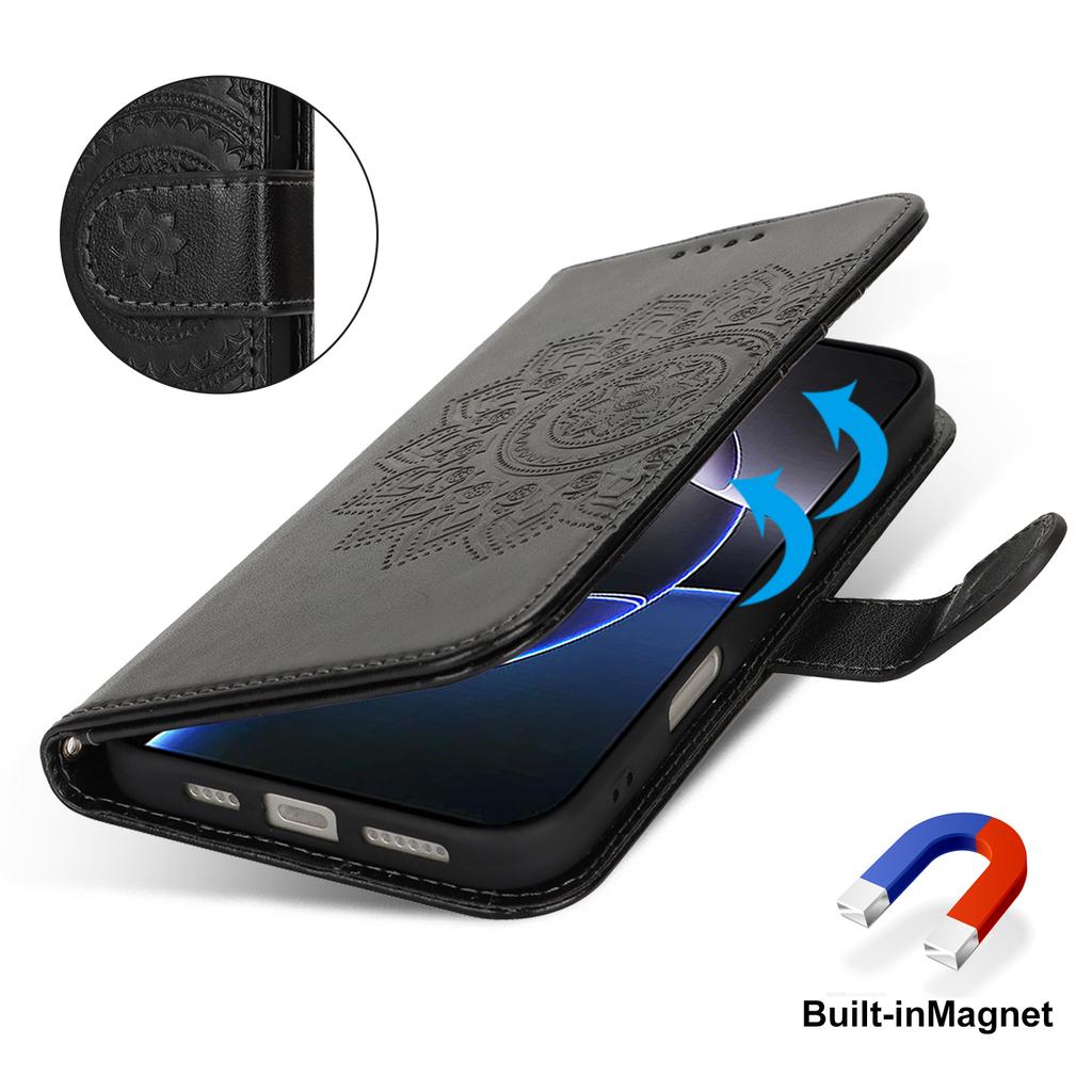 For iPhone 16 Pro Stand Case Textured Leather Wallet Phone Cover with Strap