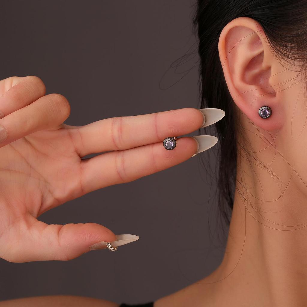 Black and Gold Minimalist Diamond Stud Earrings – Unisex, Versatile & High-End