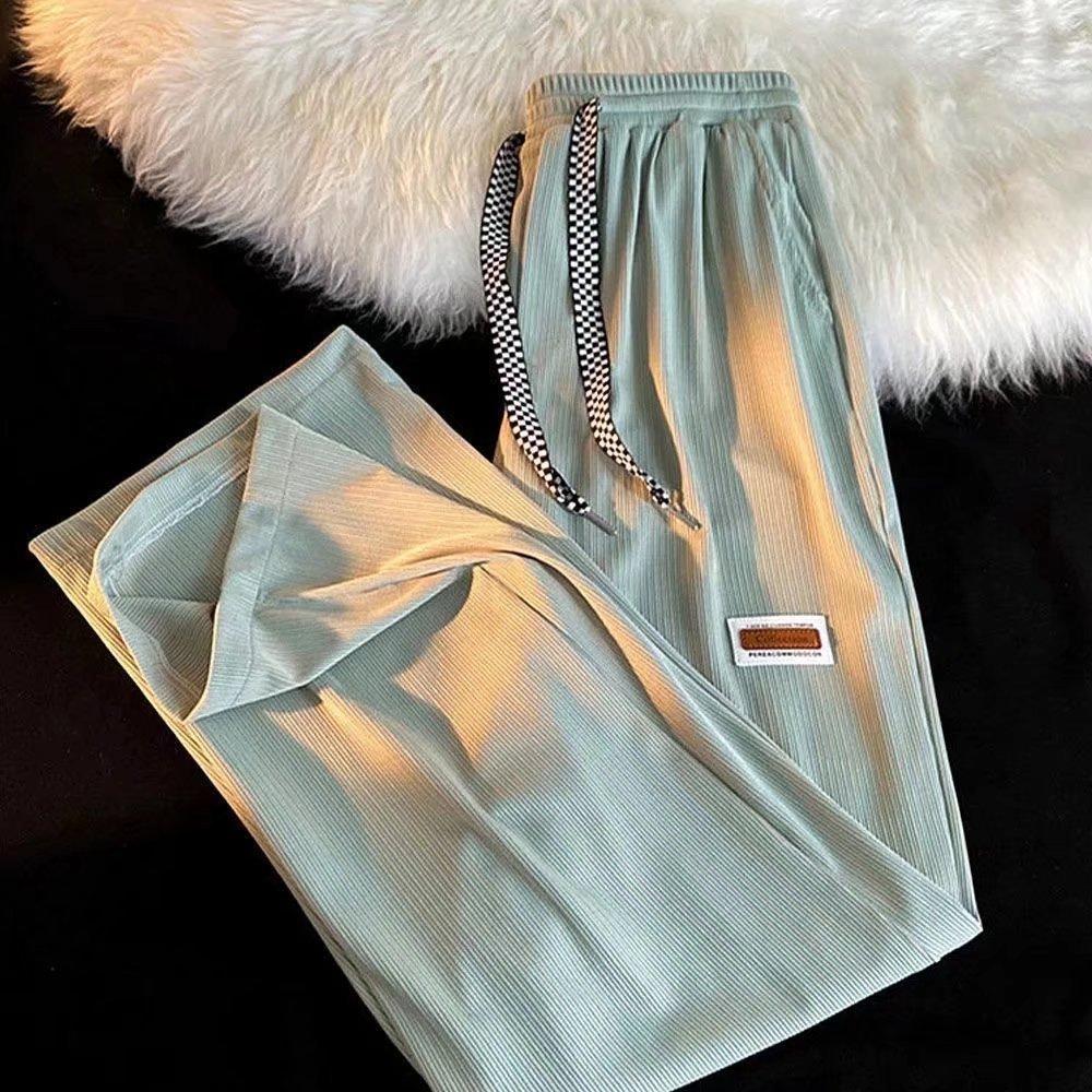 

Мужские новые летние прямые свободные спортивные брюки с широкими штанинами, универсальные брюки 3XL зелёный