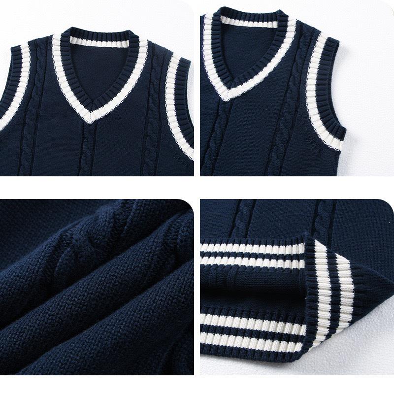 In-Stock Children's Preppy Style Knitted Wool School Uniform Vest - Sleeveless Sweater for Boys and Girls