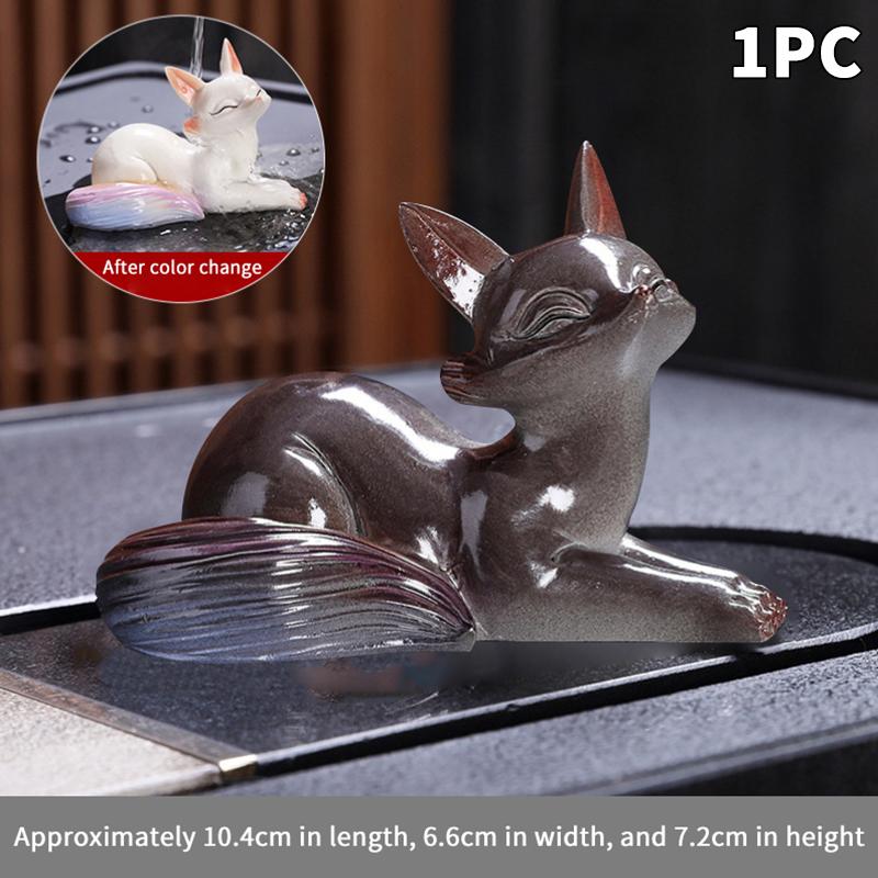 Cute Fox Color-Changing Tea Pet Ornament Creative Tea Ceremony Accessories Home Desktop Small Fox Figurines Decoration