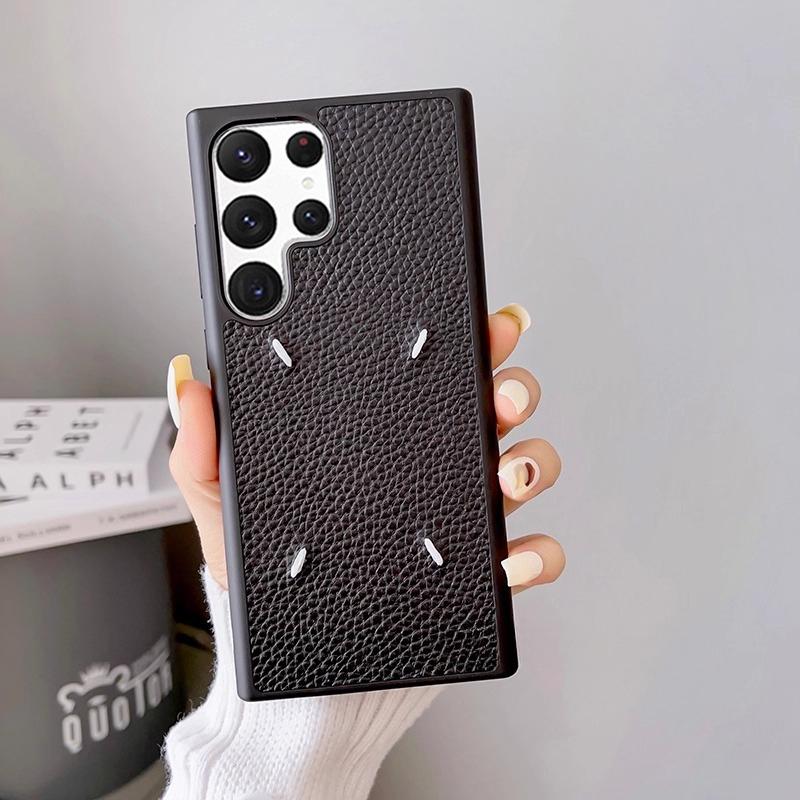 Business Sle Couple Simple Lychee Genuine Leather Case For Samsung Galaxy S26 Ultra S25 Plus S24 Smooth-Touch Case Mat Design Stitched Protect Cover