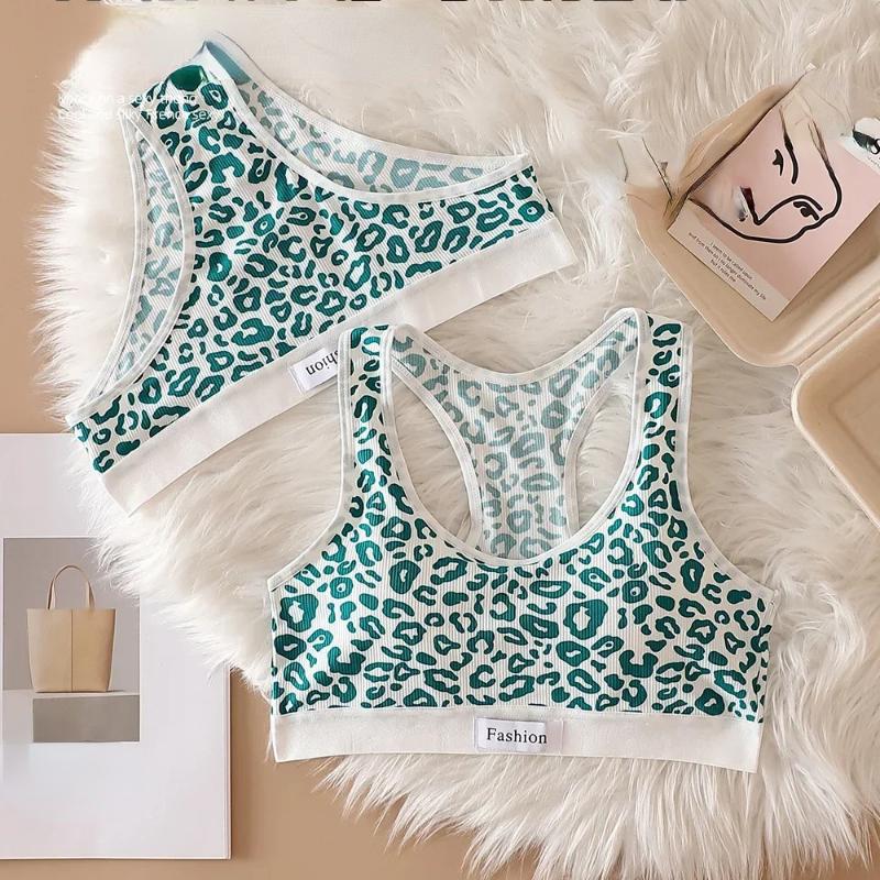 Damen Nahtloses BH-Set Slips Tiefer Bund Leopard Bralette Lingerie-Set V-Ausschnitt Sport-BH Baumwolle Sexy Unterwäsche-Set