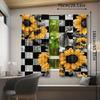2pcs   Black And White Checkerboard Sunflower Printed Curtains   Curtains Rod Pocket Window Treatment for Bedroom Living Room Kitc