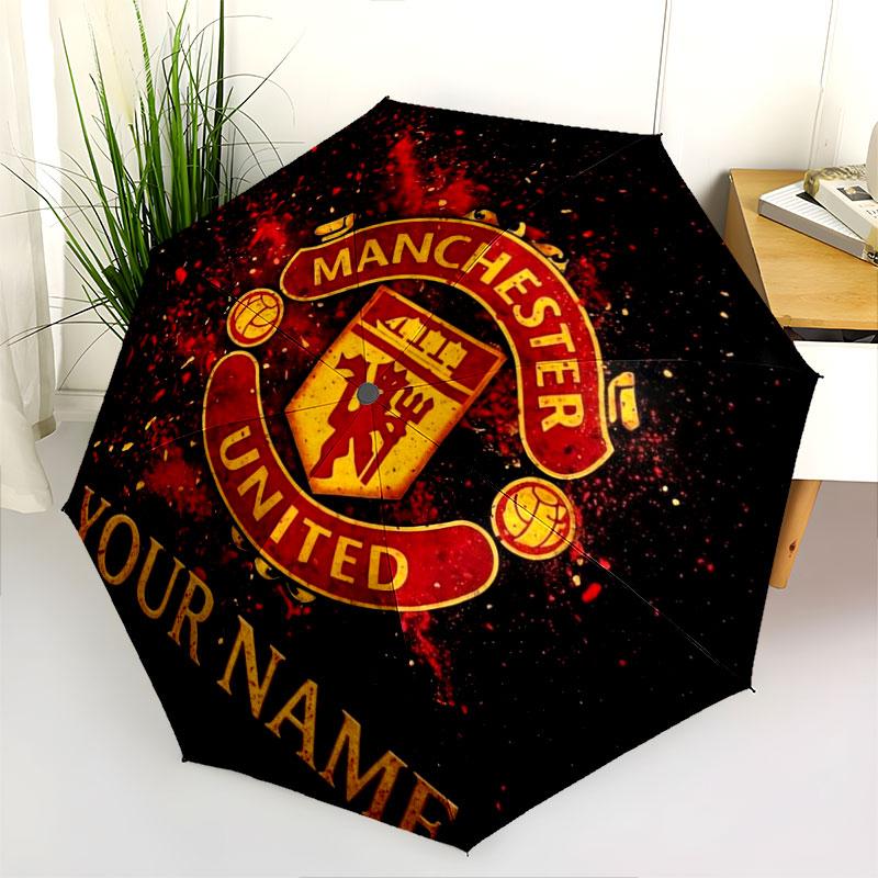 1 PC Automatic Folding Umbrella - Manchester United F Custom Name Pattern, Portable & Foldable Design with 8 Ribs, Christmas Birthday Gifts