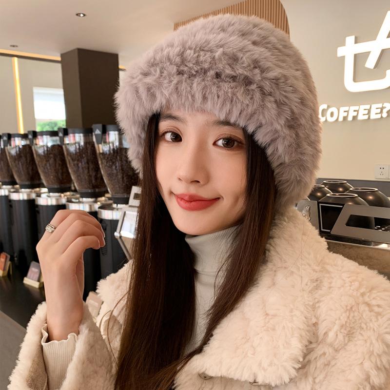Chapeau en peluche pour femmes automne et hiver nouveau chapeau en fourrure de lapin chaud grand tour de tête montrant petit visage chapeau cloche duveteux