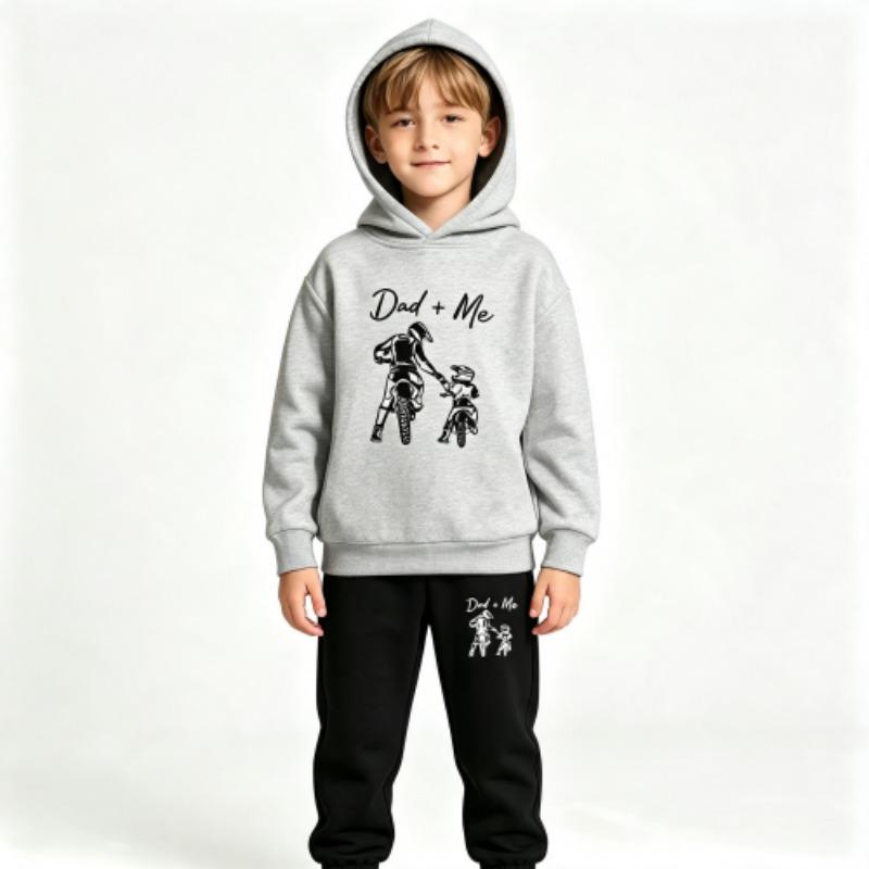 Fashion Motorcycle Rider Letters Dad and Me Print Kids Pullovers Pants 2-piece Set Street Casual Fashion Hoodies Vintage Boy's Girl Clothes