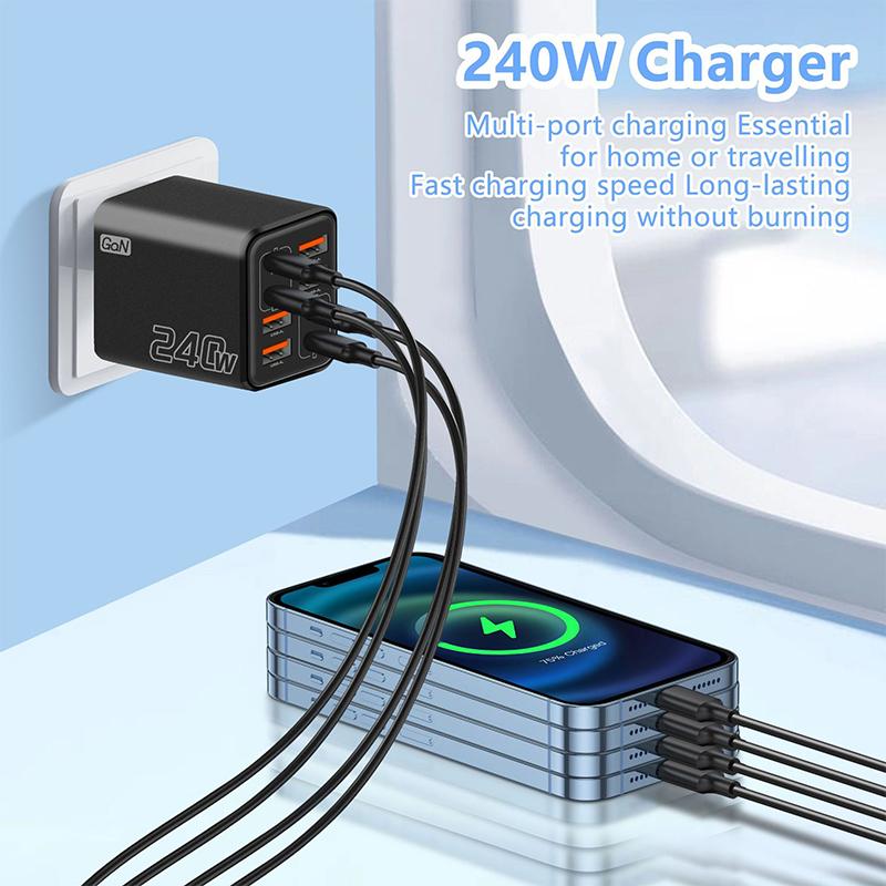 240W Gan Usb C Charger 8 In 1 Fast Charging Phone Charger Power Adapter For Phone Type C Eu/Us Plug Wall Charger