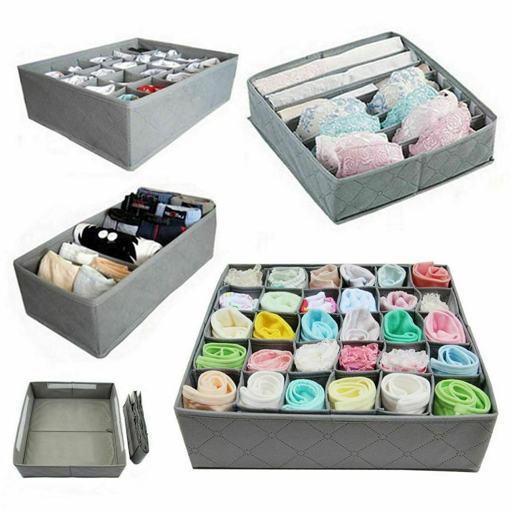 3PCs - Grey Underwear Storage Organiser Foldable Storage Box with Compartments for Closet Drawer Organiser for Underwear Bras Socks Ties Mesh Fabric and Washable 3PCs - Grey Underwear Storage Organiser Foldable Storage Box with Compartments for Closet Drawer Organiser for Underwear Bras Socks Ties Mesh Fabric and Washable