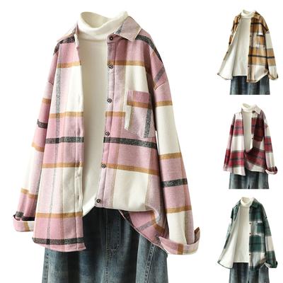 Women's Fashion  And Winter Padded And Thickened Tweed Plaid Shirt Warm Casual Shirt Jacket