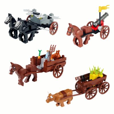 DIY Medieval  Soldier Wagon Building Blocks Creative Farm Cart Transport Vehicle Model Castle-Themed Brick Toy