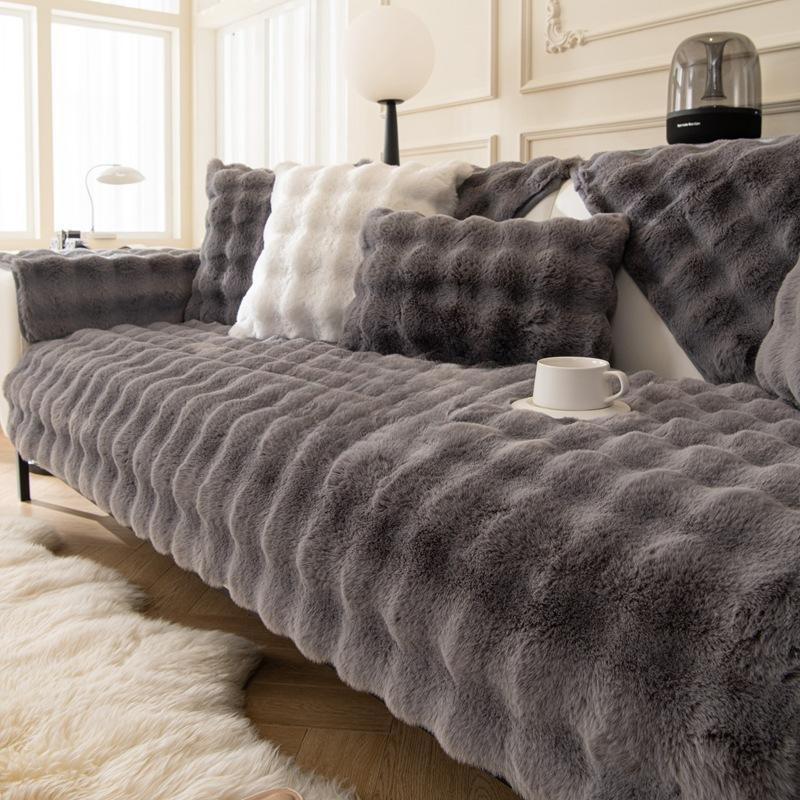 Plüsch Modernes Sofakissen Winter Verdicktes Fleecekissen Rutschfester Ledersofabezug Neuer Bezug Handtuch