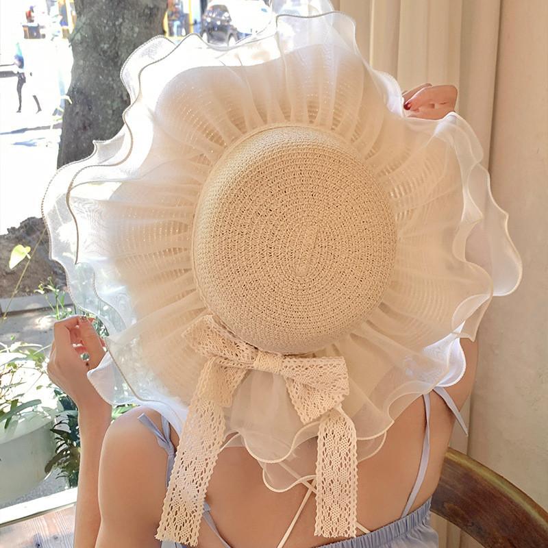 Trendy Women's Summer Straw Hat With Embroidered French Lace And Uv Protection