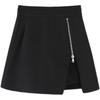 Women's 2024 Summer High-Waist Black Zipper Midi Slit Skirt with Slimming Anti-Exposure Design