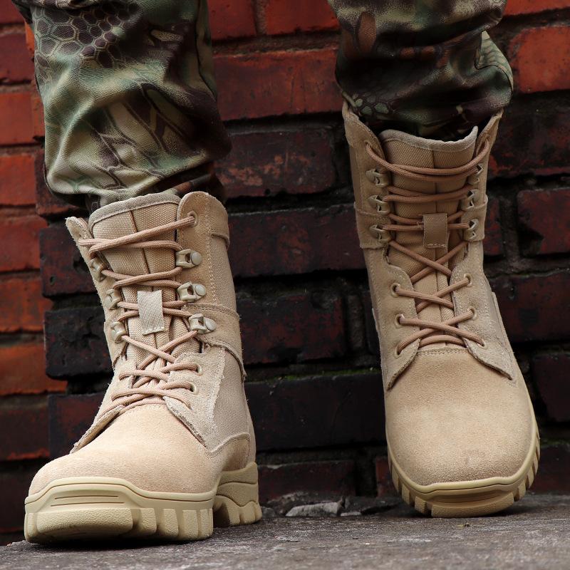 Spring and Summer Men's Sand-colored Combat Boots Brown Outdoor Wear-resistant Non-slip Military Boots Leather Desert Tactical Boots Training Boots