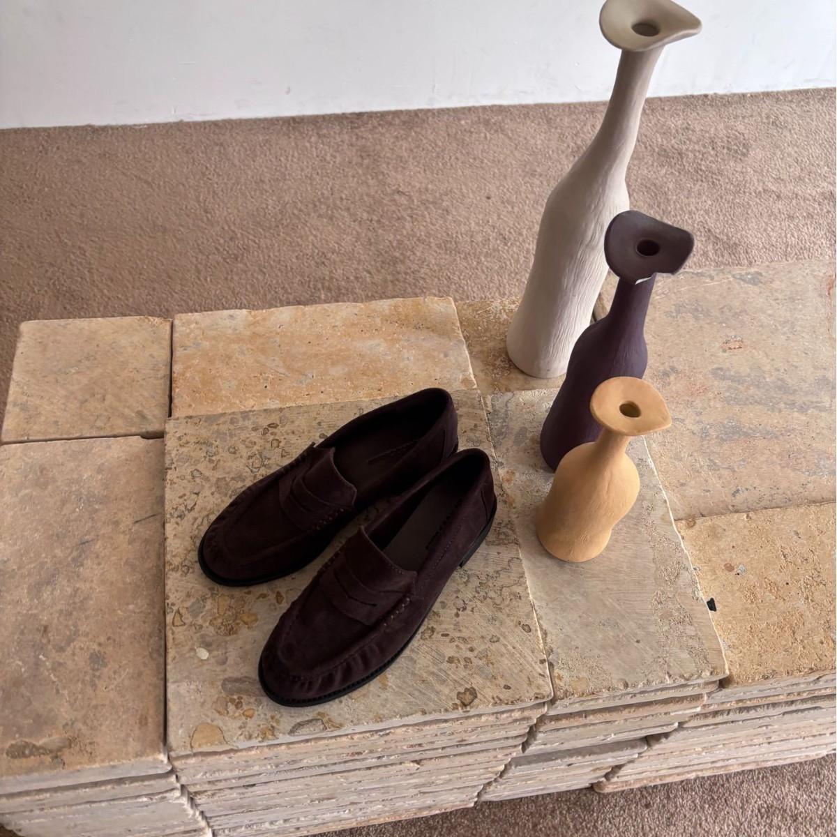 Lamode Autumn Suede One-Pedal Round Head Flat-Heeled Shoes Women S Comfortable Versatile Wrinkled British Style Loafers 35 6270₽