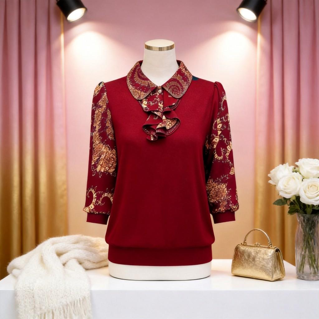 Casual Linen Blend Blouse With Polo Neck And Ruffle Collar For Spring Summer Women