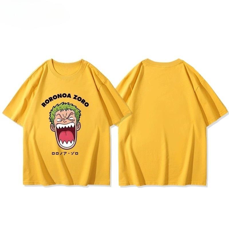 

One Piece Luffy Zoro TShirt for Unisex Women Cotton Cartoon Print Summer Short Sleeve M