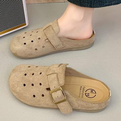Women's Sandals with Adjustable Buckle Cow Suede Comfortable Clogs Slippers Outdoor Casual Women's Beach Slides