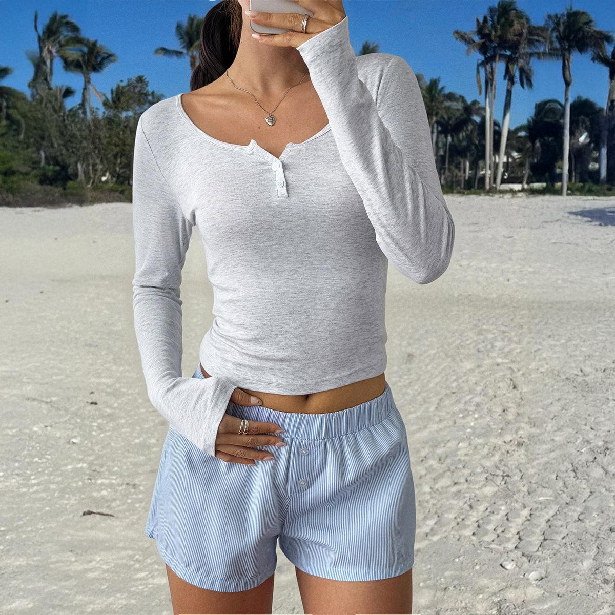

European and American Y2K Spice Girls Style Versatile Long Sleeve Top T-Shirt Women s Autumn XL світло-сірого кольору