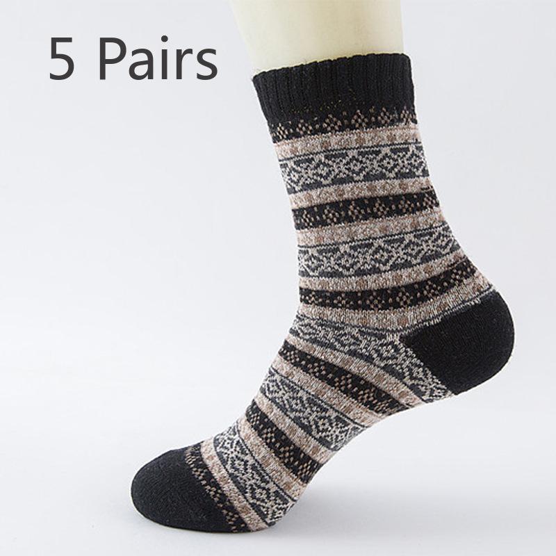 

5 Pairs of Winter Dual-track Retro Rabbit Wool Socks for Men, Thickened and Warm Ethnic-style Socks 5 pairs
