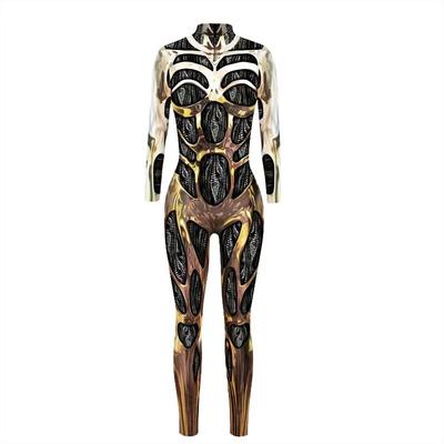 Women Skeleton Robot 3D Printing Bodysuit Zipper Back Halloween Costume Full Body Bodysuit Womens Body Suits Tops Dress