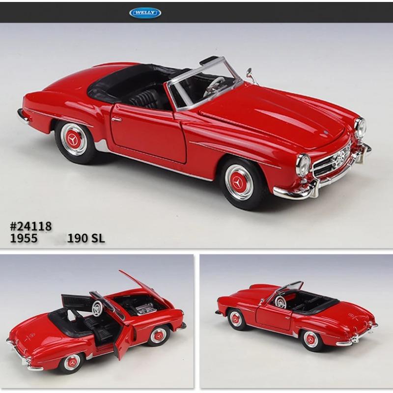 WELLY 1/24 1955 Mercedes-Benz 190 SL Alloy Roadster Sports Car Model Diecast Metal Classic Retro Old Car Vehicle Model Kids Gift