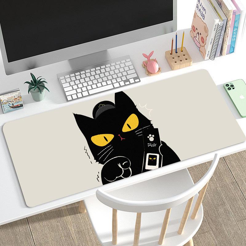 Duża Urocza Czarna Kreskówkowa Podkładka pod Mysz dla Dziewcząt - Podkładka pod Klawiaturę i na Biurko do Gier i Biura