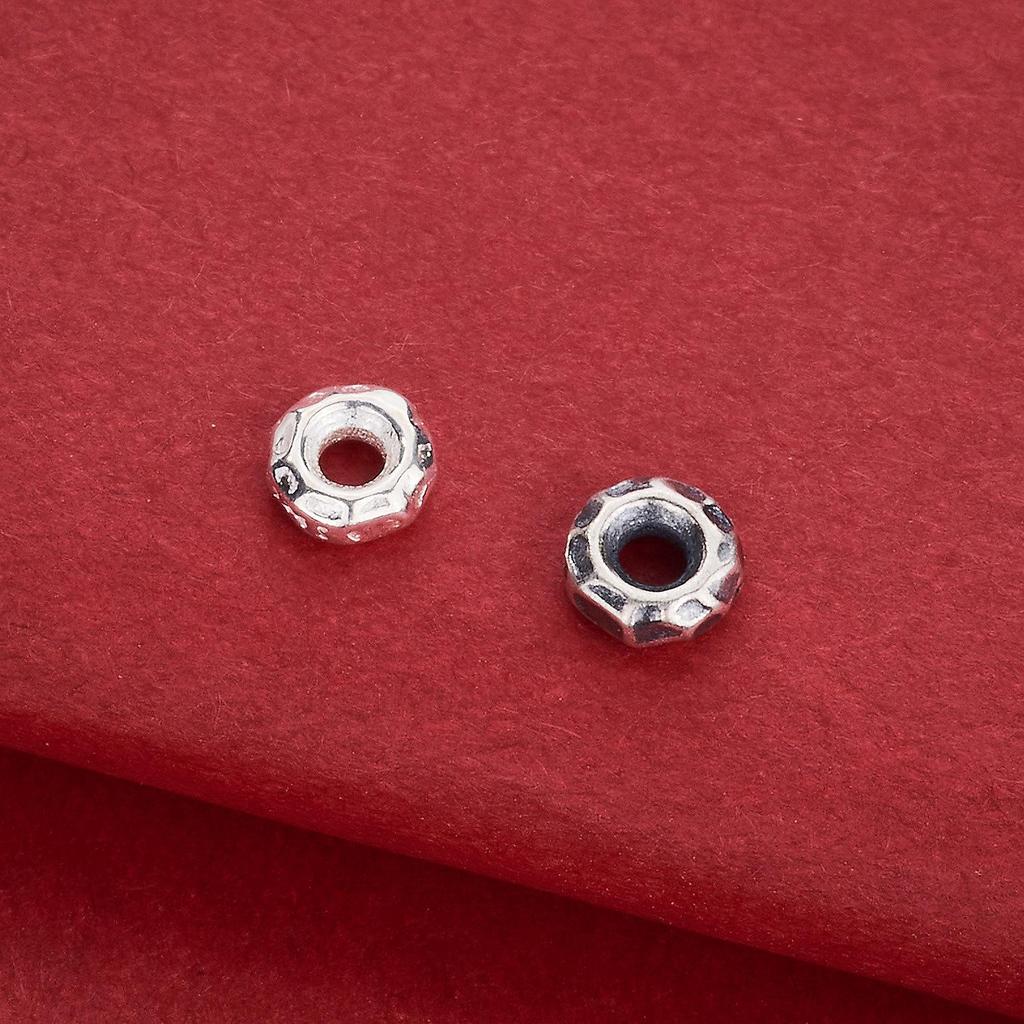 S925 Sterling Silver Hammered Wheel Spacer Beads, Handmade DIY Round Circle Beads for Braided Rope Bracelet, Silver Jewelry.