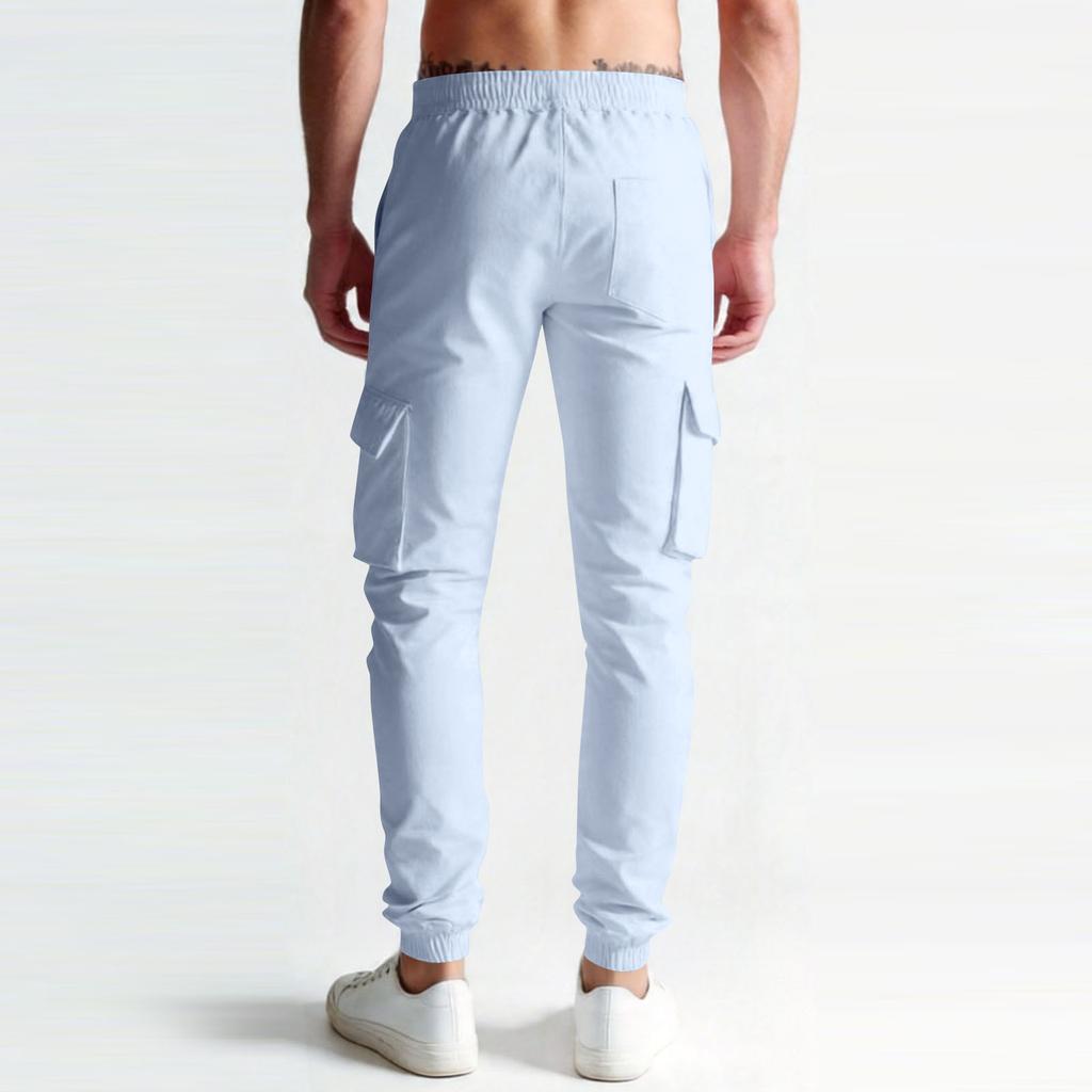 Men's Summer Drawstring Multi Pocket Casual Sports Cargo Trousers With Jogger Legs