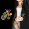 Detailed Witch On Pumpkin Brooch Lightweight Metal Accessory For Fall Fashion Costume