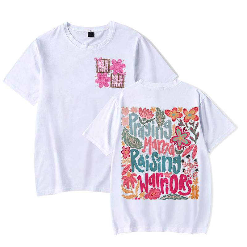 

Trendy Women Clothing Mama Boho Floral Graphic T Shirts Praying Mamas Raising Warriors Graphic Tee Retro Vintage Mama T-shirt S