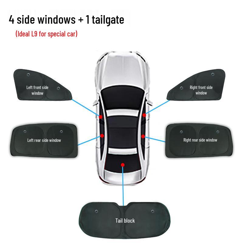 Ideal L9 Opaque Car Window Sunshade: Sun Protection, Heat Insulation, Privacy Curtains for Camping.