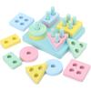 5 In1 Montessori Wooden Toys Color Shape Cognition Blocks Matching Sorting Game Beaded Early Educational Toys Gift for Children