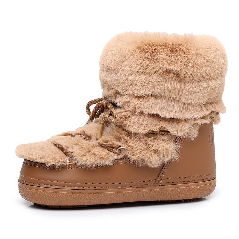 New Women'S Winter Boots Furry Short Tube Snow Boots Women Artificial Rabbit Fur Space Boots Non-Slip Warm Shoes For Women