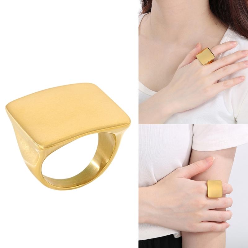 Anillo Cuadrado Contemporáneo de Acero Inoxidable Artesanal Joyería Resistente al Deslustre Para Ocasiones Casuales O Formales