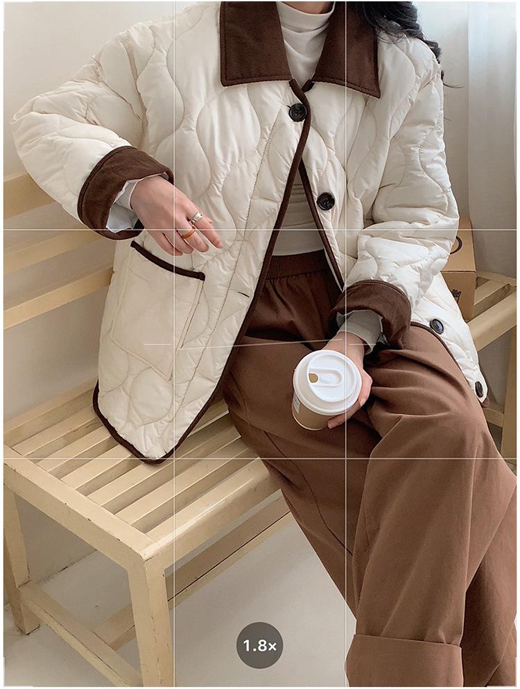 Contrast Color Thin Light Lapel Warm Short Loose Autumn Jacket