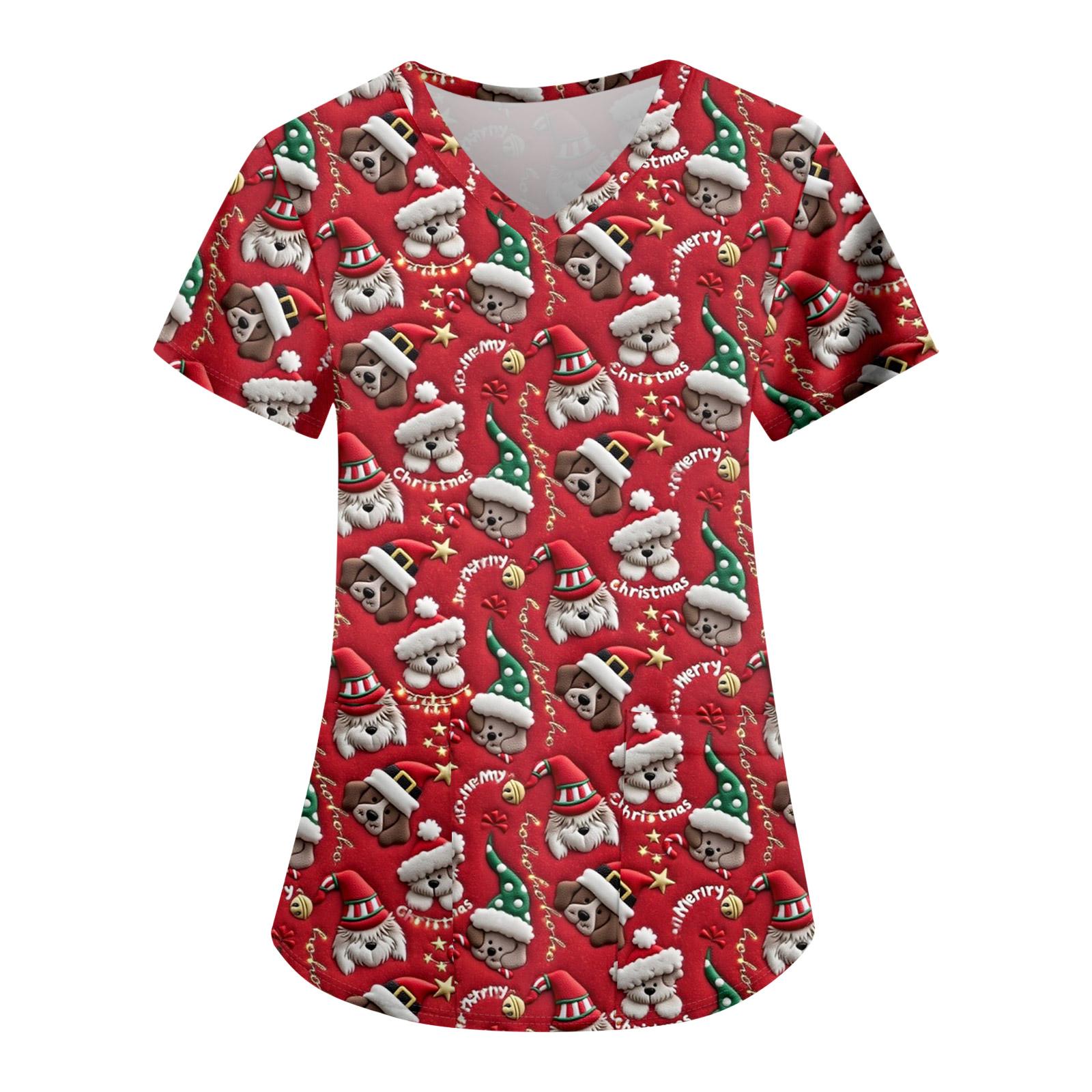 

Женская модная повседневная футболка с принтом на рождественскую тематику и карманом L