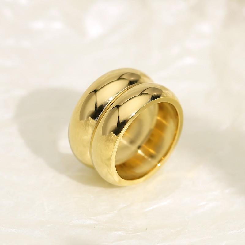Stainless Steel Double Layer Chunky Ring for Men Women Gold Color Trendy Finger Ring Shiny Jewelry Simple Gift