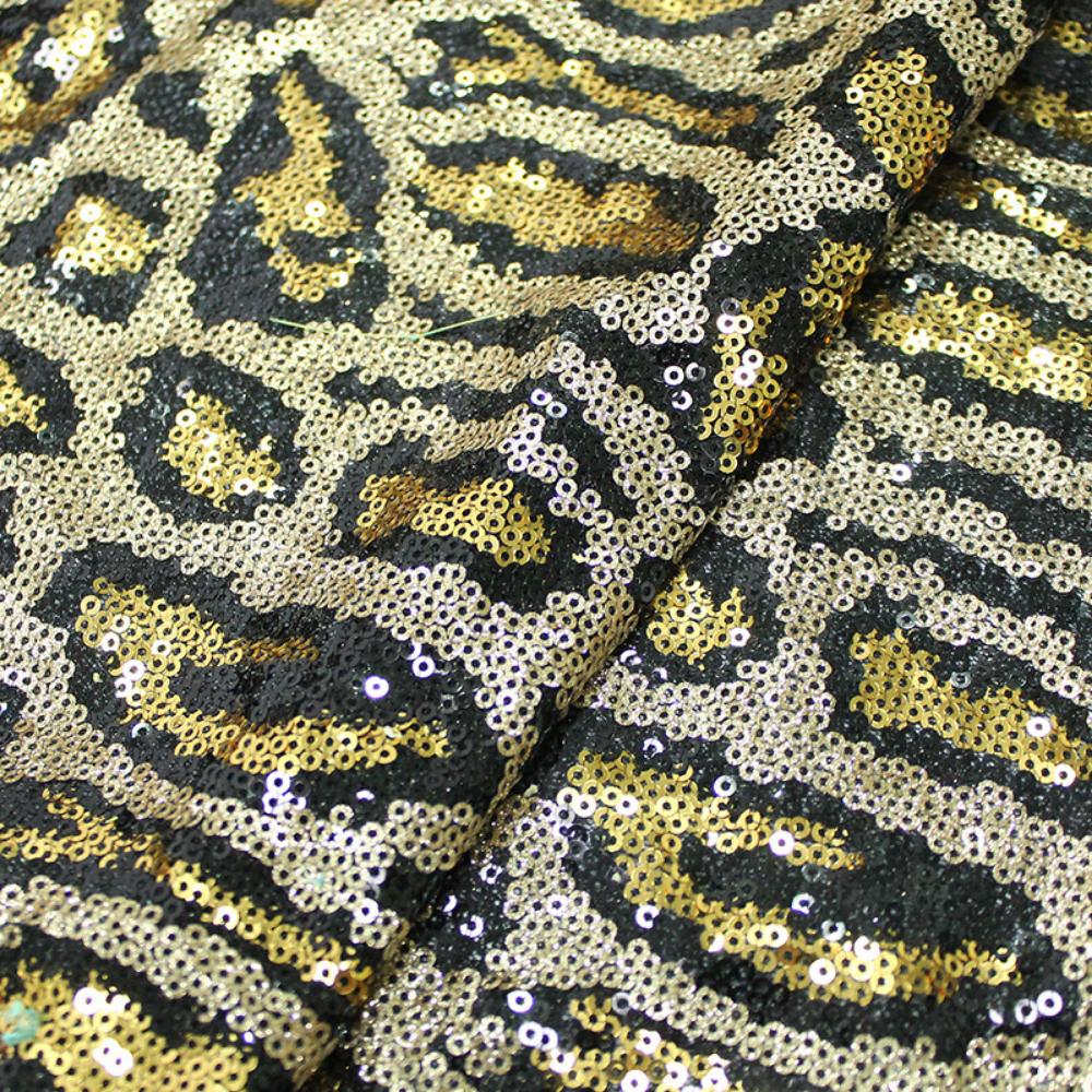 1yard 3D Sequin Embroidered Large Leopard Print Mesh Fabric Embroidery 3MM Beaded Lace Sequin Fabrics for Sewing Clothing