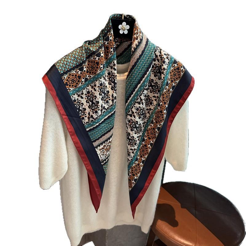 Bohemian Versatile Waist Sunscreen Baotou Shawl Silk Cool Sense Fashion Big Triangle Scarf Scarf With Silk Scarf Outside