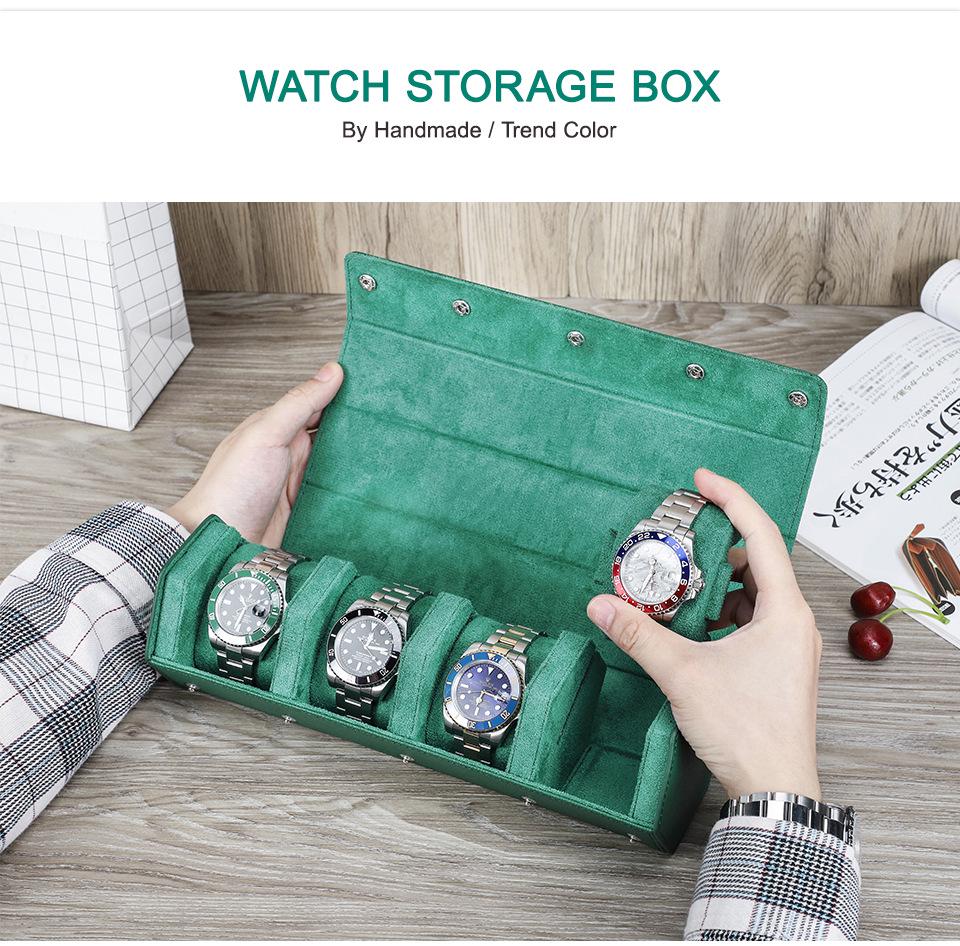 Hexagonal Genuine Leather Travel Wristwatch Box - Drop-Proof Four-Piece Set