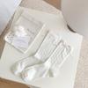 White Bowknot Side Ribbon Lolita Thin Mid-tube Socks for Women Ballet Style Lace Hollow Mesh Breathable Socks with Leather Shoes
