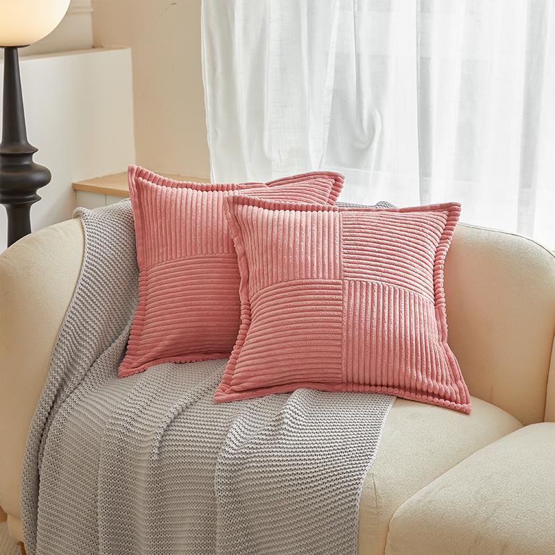 Modern Corduroy Patchwork Pillow Cover with Piping - Light Color Corn Stripe Design for Living Room Cushion